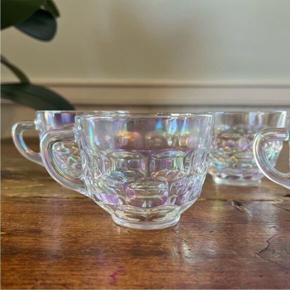 Rare Set of 4 1960's Federal Glass/Yorktown Iridescent Cups - Picture 4 of 6